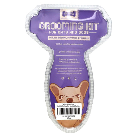 Ruff 'N Ruffus, Grooming Kit for Cats and Dogs, Gel Rake & Nail Clipper, Purple, 1 Gel Rake 1 Nail Clipper - Supply Center USA