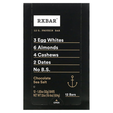 RXBAR, Protein Bar, Chocolate Sea Salt, 12 Bars, 1.83 oz (52 g) Each - Supply Center USA