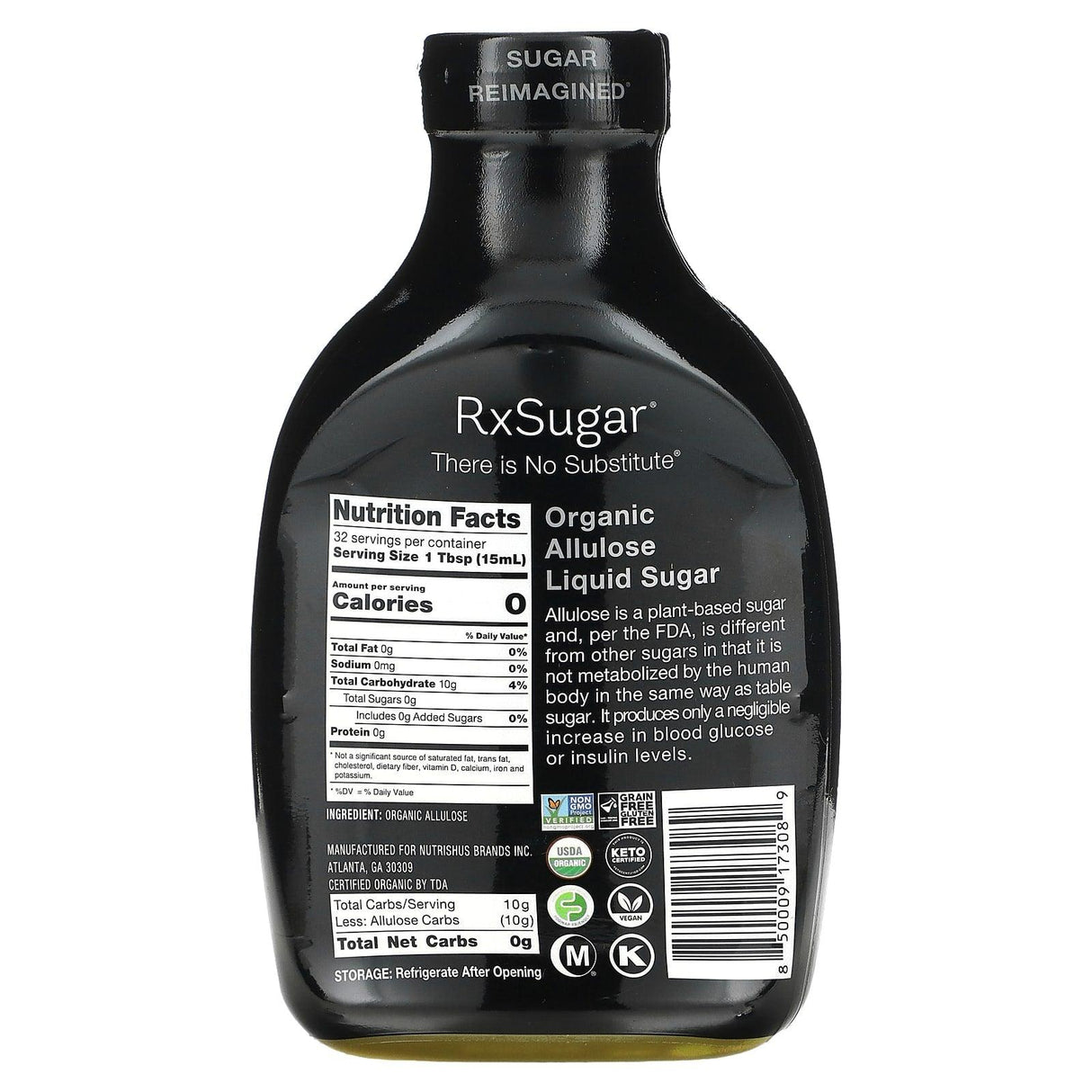 RxSugar, Organic Allulose Liquid Sugar, 16 fl oz (473 ml) - Supply Center USA