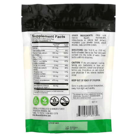 Mason Natural, Immune Defense with Electrolytes, Elderberry, Selenium & Zinc, Mixed Berry, 14 Powder Stick Packs, 4 oz (112 g) - Supply Center USA