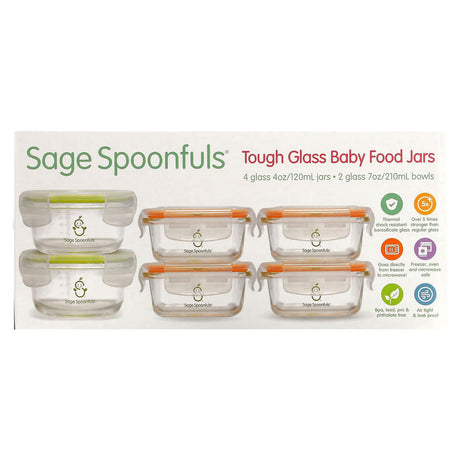 Sage Spoonfuls, Tough Glass Baby Food Jars, Combo Pack, 6 Pack - Supply Center USA