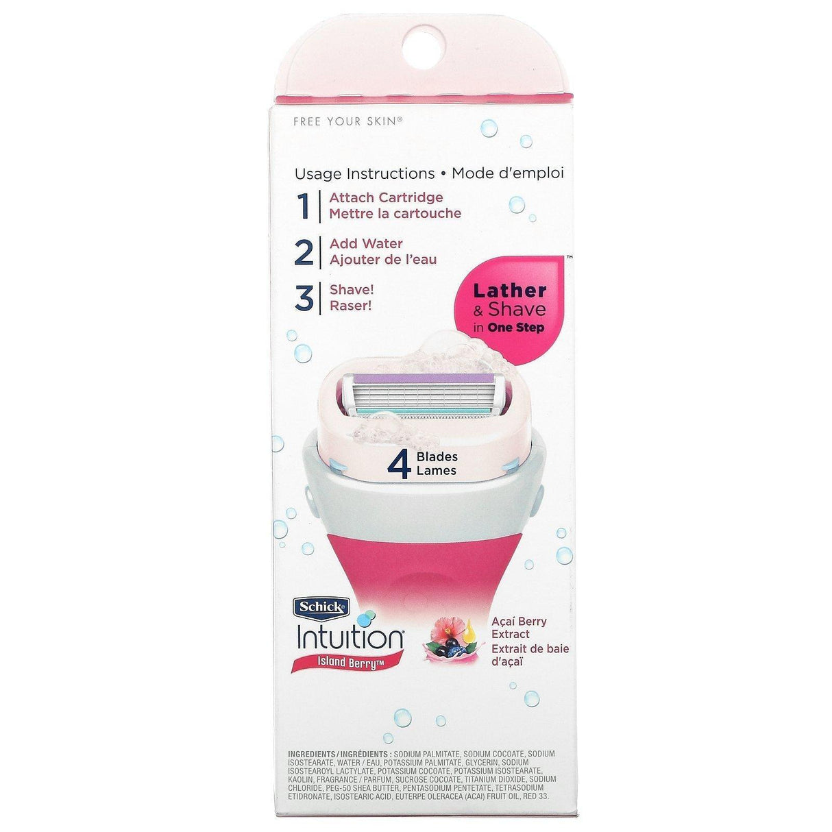 Schick, Intuition Razor, Island Berry, 4 Blades - Supply Center USA