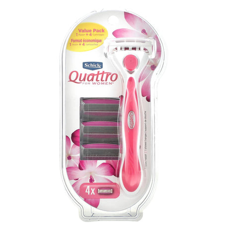 Schick, Quattro For Women, 1 Razor + 4 Cartridges - Supply Center USA