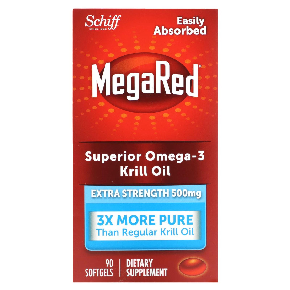 Schiff, MegaRed, Superior Omega-3 Krill Oil, Extra Strength, 500 mg, 90 Softgels - Supply Center USA