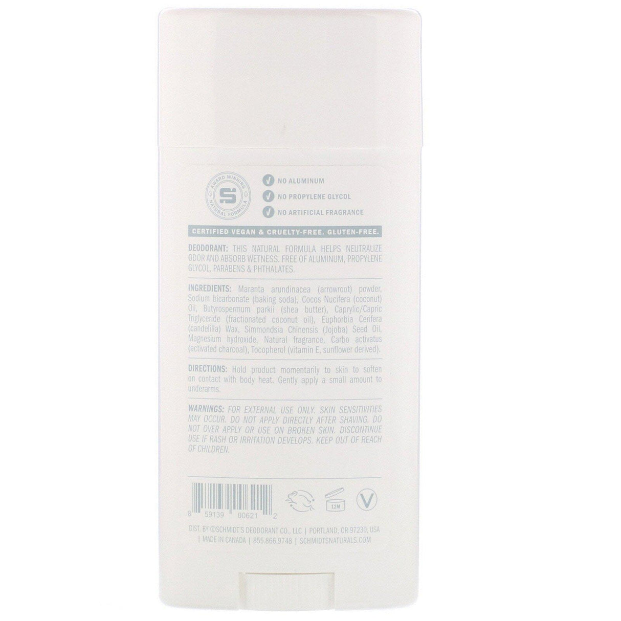 Schmidt's, Natural Deodorant, Charcoal + Magnesium, 3.25 oz (92 g) - Supply Center USA