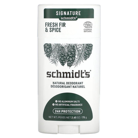 Schmidt's, Natural Deodorant, Fresh Fir & Spice, 2.65 oz (75 g) - Supply Center USA