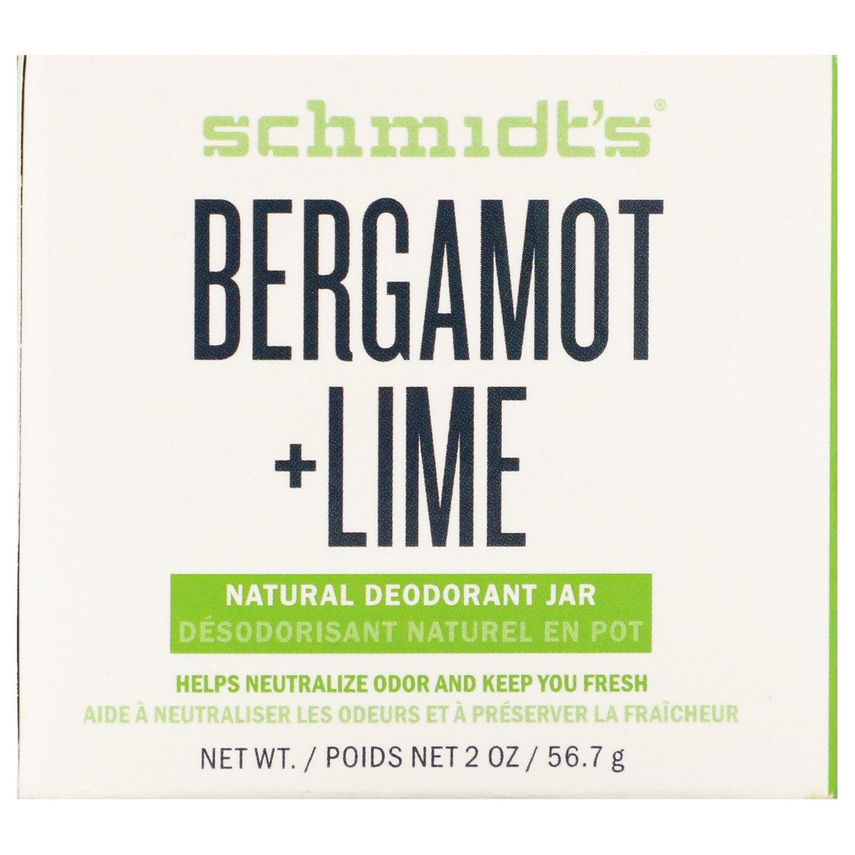 Schmidt's, Natural Deodorant Jar, Bergamot + Lime, 2 oz (56.7 g) - Supply Center USA