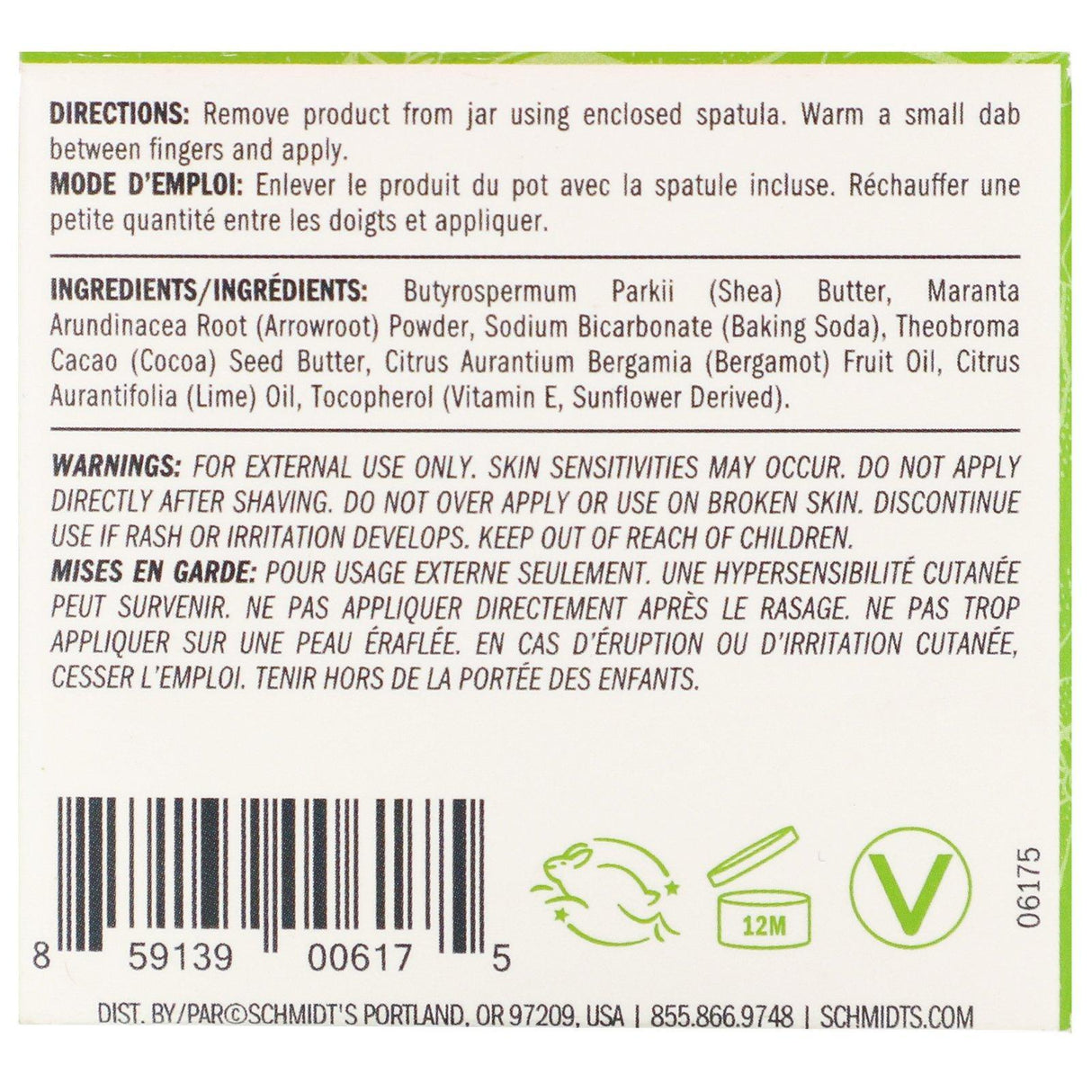 Schmidt's, Natural Deodorant Jar, Bergamot + Lime, 2 oz (56.7 g) - Supply Center USA