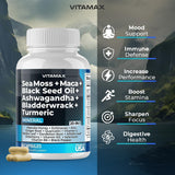 Sea Moss 3000Mg Maca 1000Mg Black Seed Oil 2000Mg Ashwagandha 1000Mg Bladderwrack, Turmeric - Manuka, Elderberry, Vitamins C & D3, Chlorophyll, Zinc, Black Pepper - Made in USA (60 Count (Pack of 1) - Supply Center USA