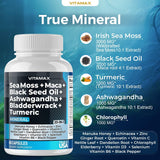 Sea Moss 3000Mg Maca 1000Mg Black Seed Oil 2000Mg Ashwagandha 1000Mg Bladderwrack, Turmeric - Manuka, Elderberry, Vitamins C & D3, Chlorophyll, Zinc, Black Pepper - Made in USA (60 Count (Pack of 1) - Supply Center USA