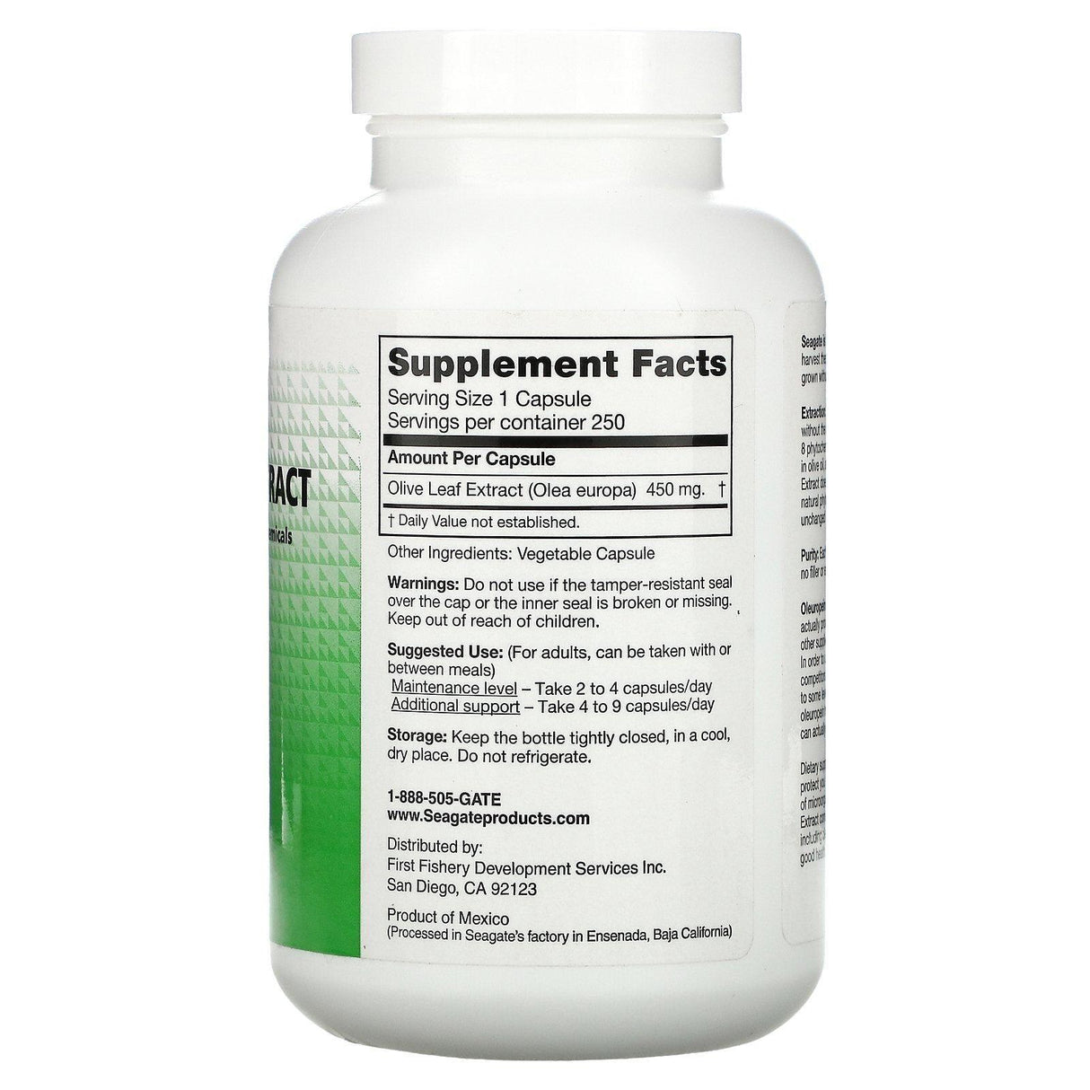 Seagate, Olive Leaf Extract, 450 mg, 250 V Capsules - Supply Center USA