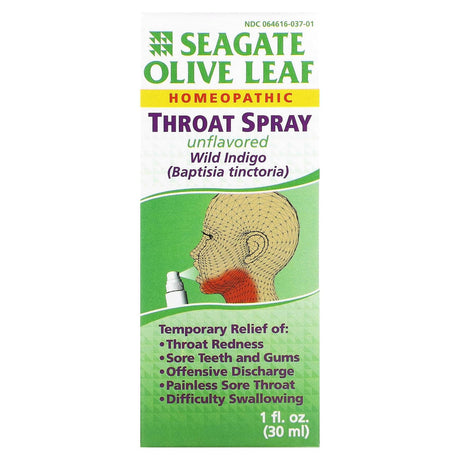 Seagate, Olive Leaf Throat Spray, Unflavored, 1 fl oz (30 ml) - Supply Center USA