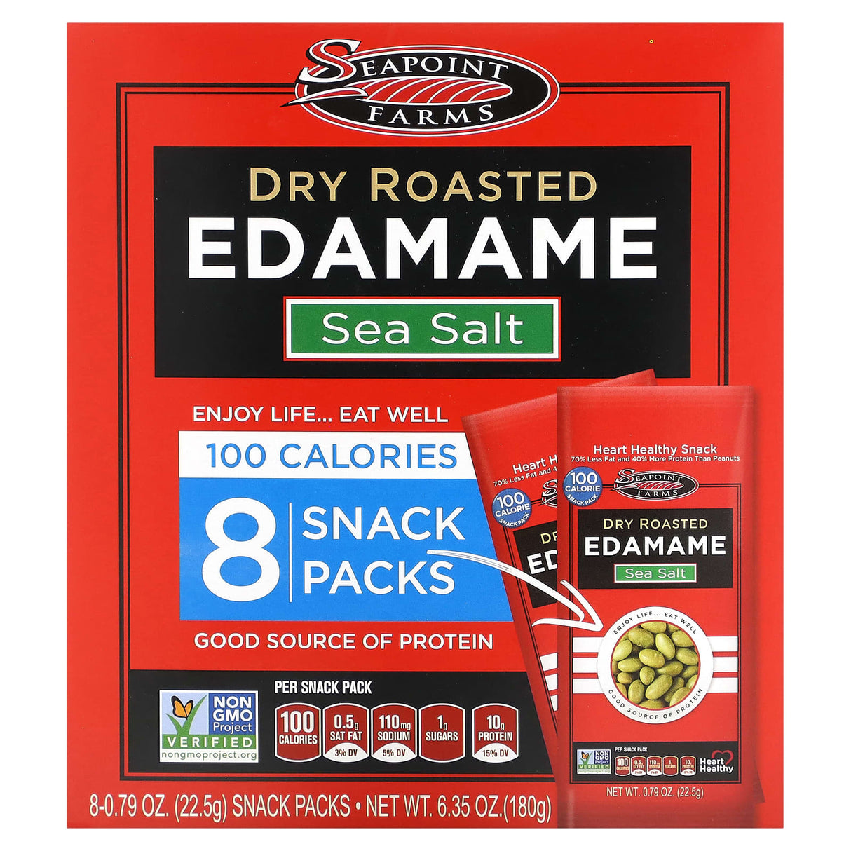 Seapoint Farms, Dry Roasted Edamame, Wasabi, 8 Snack Packs, 0.79 oz (22.5 g) Each - Supply Center USA