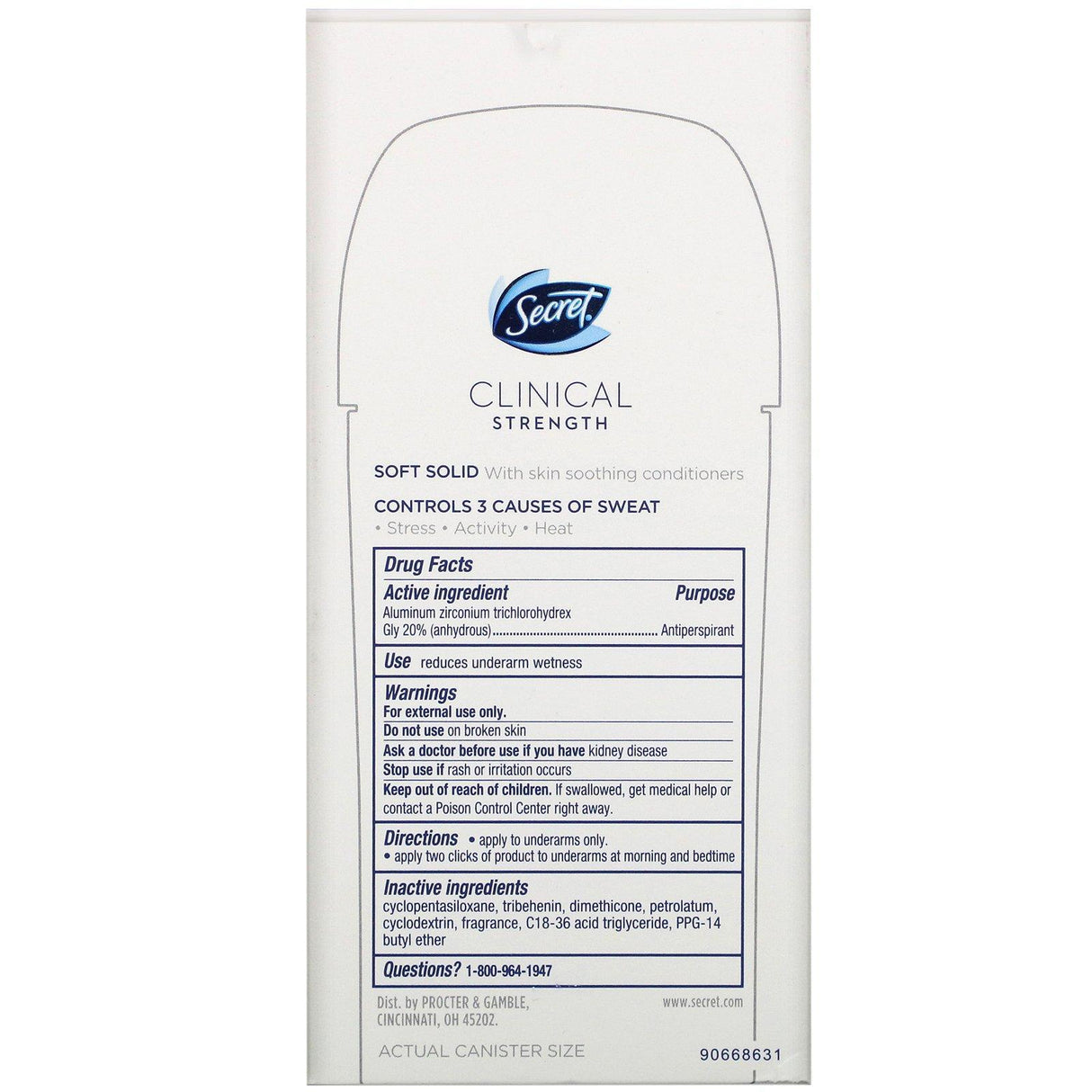 Secret, Clinical Strength, Antiperspirant/Deodorant, Soft Solid, Waterproof, 2.6 oz (73 g) - Supply Center USA