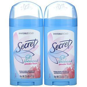 Secret, pH Balanced Deodorant, Invisible Solid, Powder Fresh, Twin Pack, 2.6 oz (73 g) Each - Supply Center USA