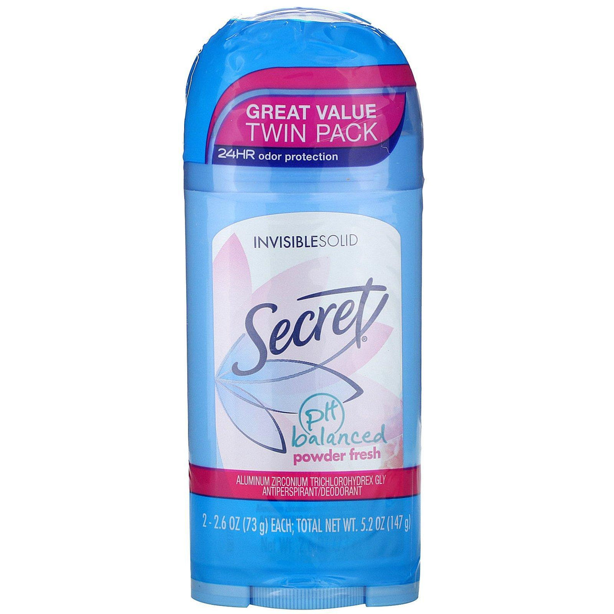 Secret, pH Balanced Deodorant, Invisible Solid, Powder Fresh, Twin Pack, 2.6 oz (73 g) Each - Supply Center USA