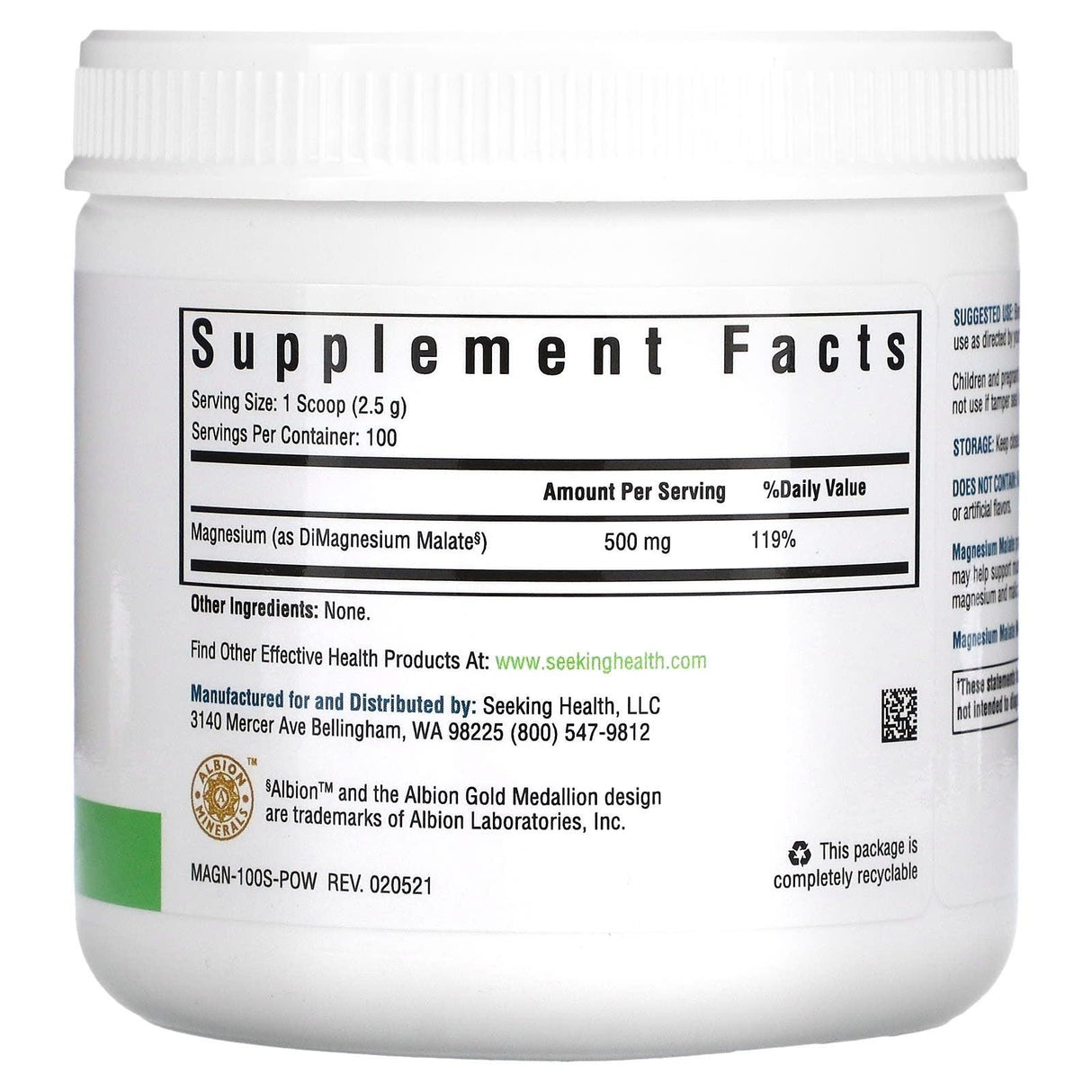 Seeking Health, Magnesium Malate Powder, 500 mg, 8.82 oz (250 g) - Supply Center USA