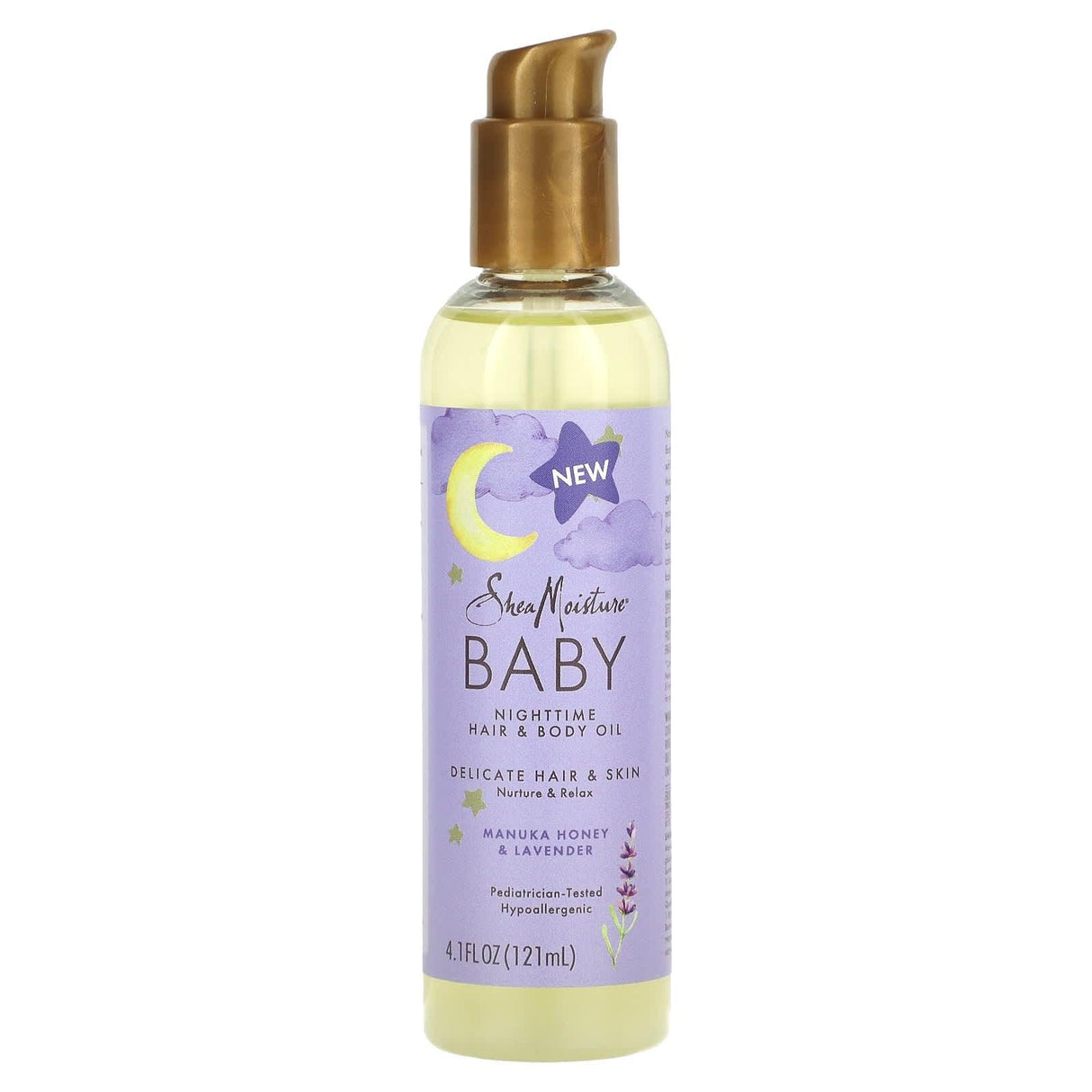 SheaMoisture, Baby, Nighttime Hair & Body Oil, Manuka Honey & Lavender, 4.1 fl oz (121 ml) - Supply Center USA