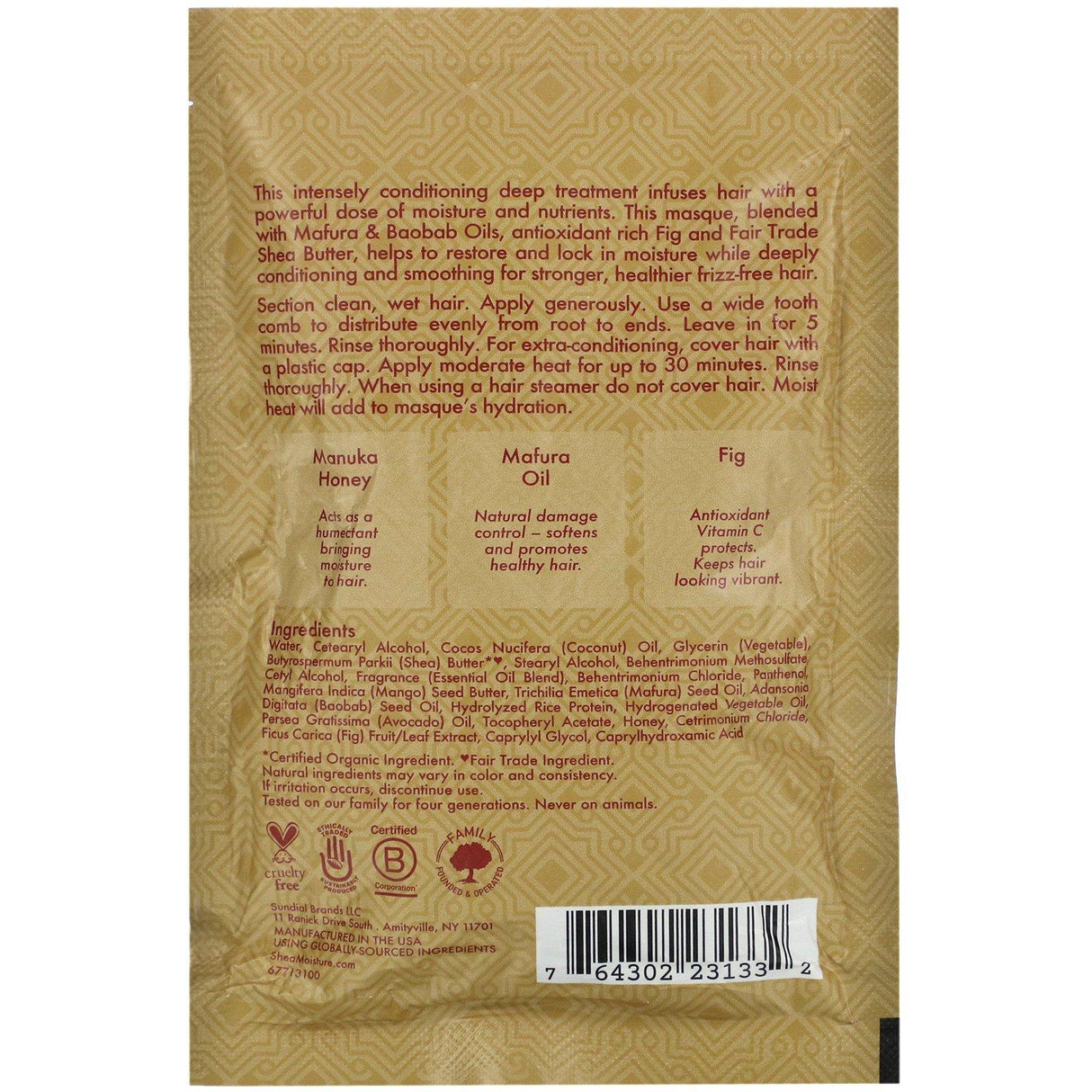 SheaMoisture, Manuka Honey & Mafura Oil Intensive Hydration Treatment Masque, 2 fl oz (59 ml) - Supply Center USA