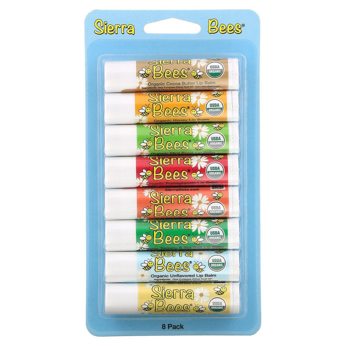 Sierra Bees, Organic Lip Balms Combo Pack, 8 Pack, .15 oz (4.25 g) Each - Supply Center USA