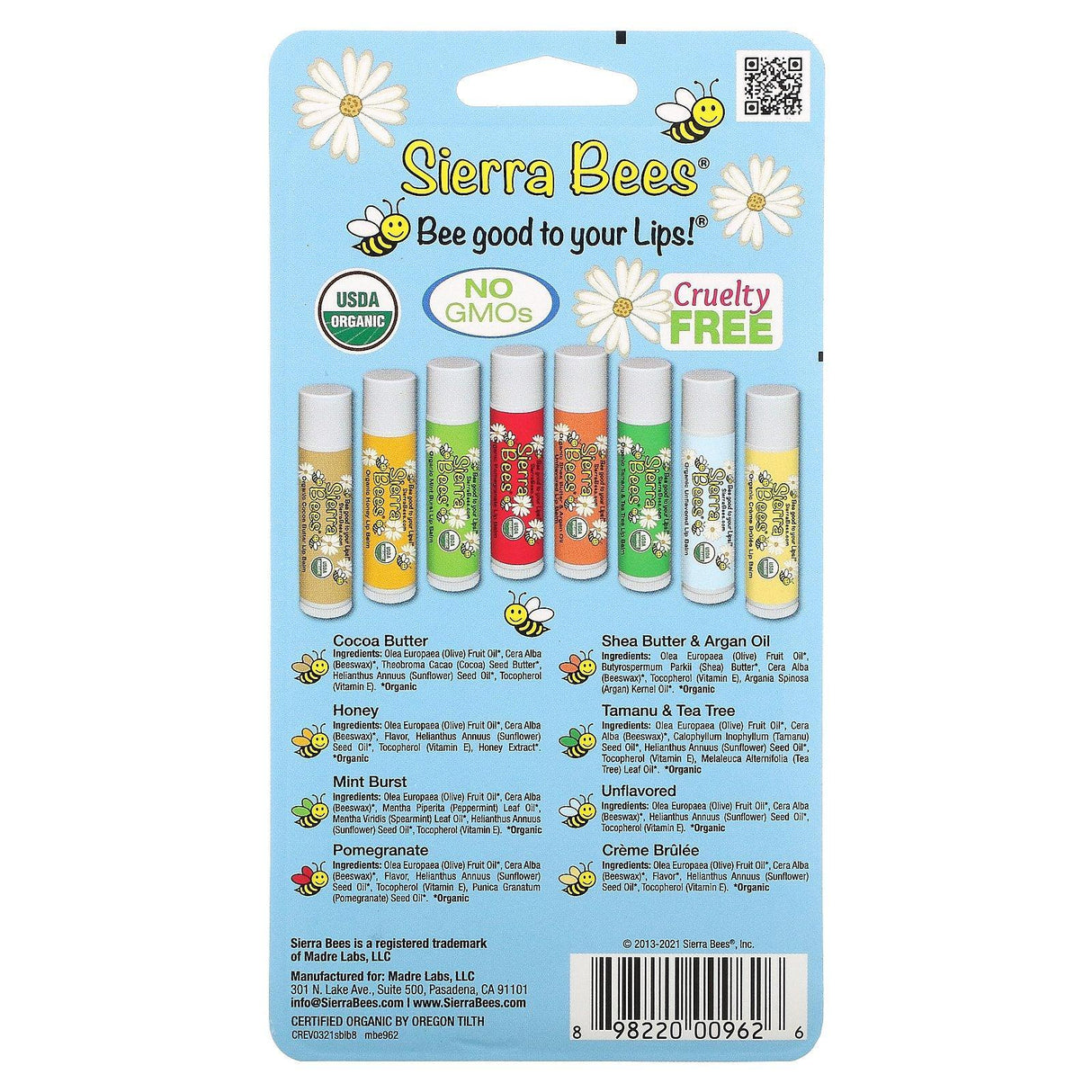 Sierra Bees, Organic Lip Balms Combo Pack, 8 Pack, .15 oz (4.25 g) Each - Supply Center USA