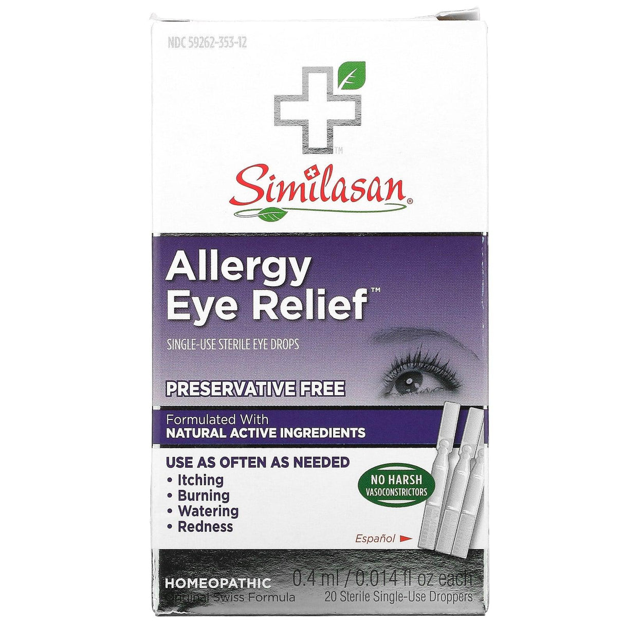 Similasan, Allergy Eye Relief, Sterile Eye Drops, 0.33 fl oz (10 ml) - Supply Center USA
