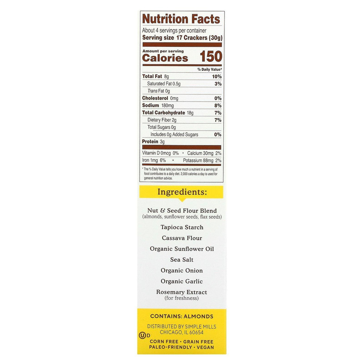 Simple Mills, Almond Flour Crackers, Fine Ground Sea Salt, 4.25 oz (120 g) - Supply Center USA