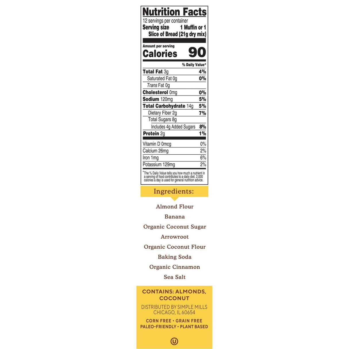 Simple Mills, Naturally Gluten-Free, Almond Flour Mix, Banana Muffin & Bread, 9 oz (255 g) - Supply Center USA