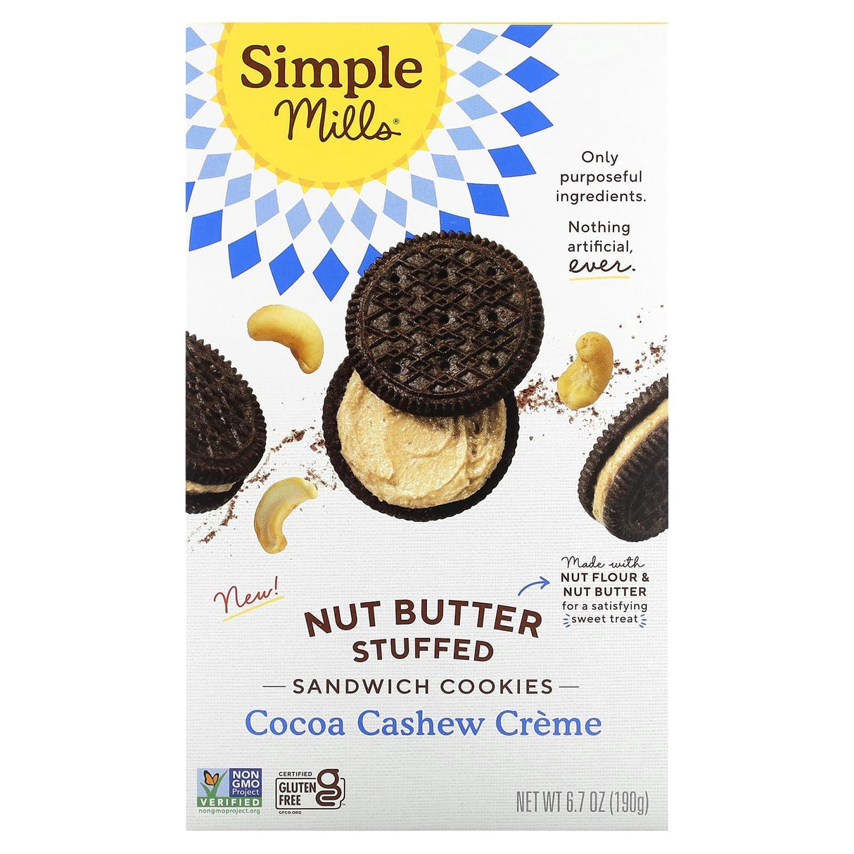 Simple Mills, Nut Butter Stuffed Sandwich Cookies, Creamy Peanut Butter, 6.7 oz (190 g) - Supply Center USA