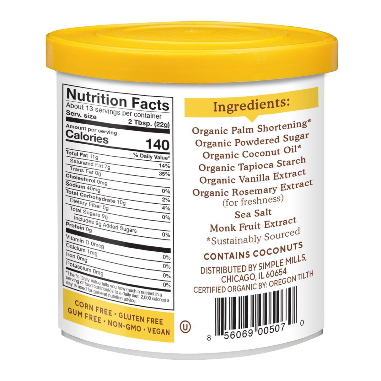 Simple Mills, Organic Frosting with Coconut Oil, Vanilla, 10 oz (283 g) - Supply Center USA