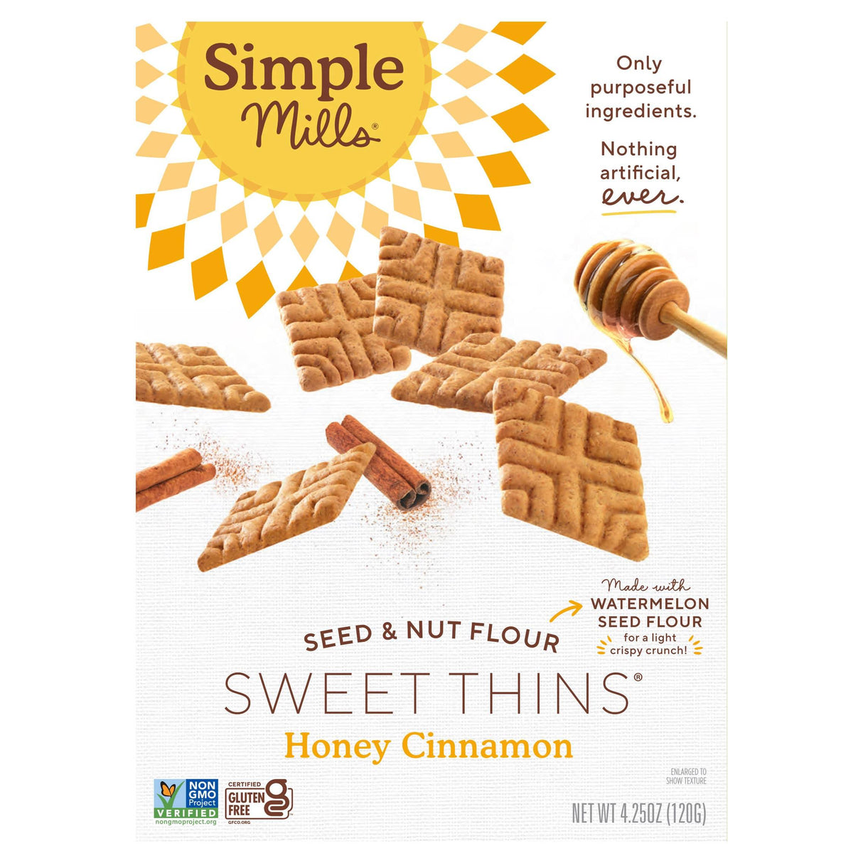 Simple Mills, Seed & Nut Flour, Sweet Thins, Honey Cinnamon, 4.25 oz (120 g) - Supply Center USA