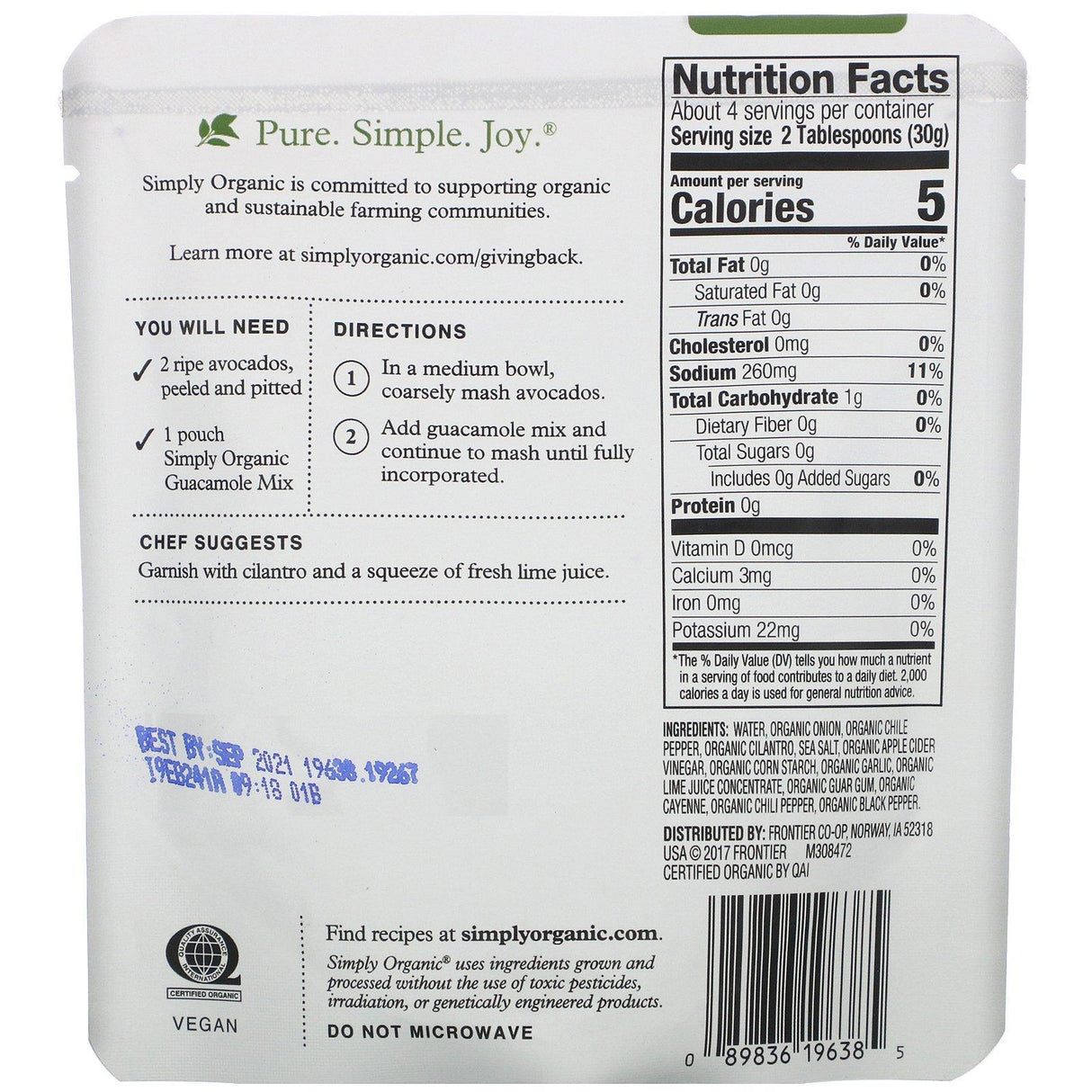 Simply Organic, Organic Guacamole Mix, 4 oz (113 g) - Supply Center USA