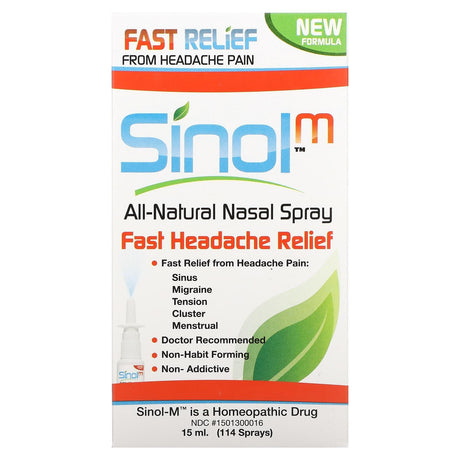 Sinol, SinolM, All-Natural Nasal Spray, Fast Headache Relief, 15 ml - Supply Center USA