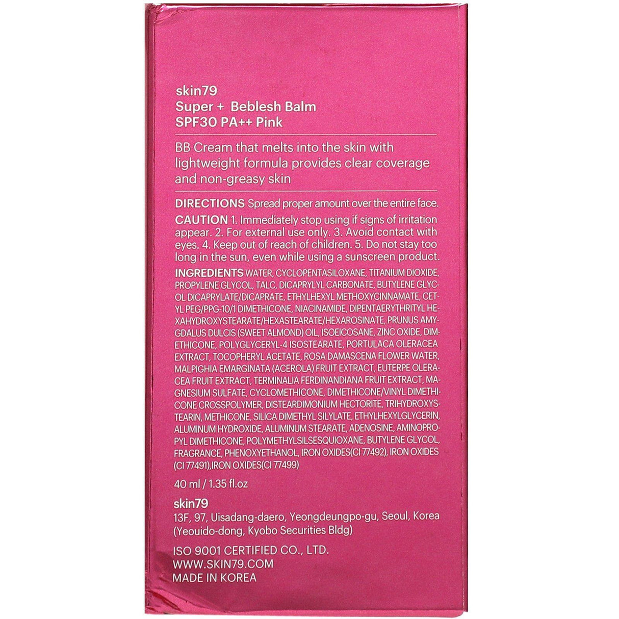 Skin79, Super+ Beblesh Balm, Original B.B, SPF 30, PA++, Pink, 1.35 fl oz (40 ml) - Supply Center USA