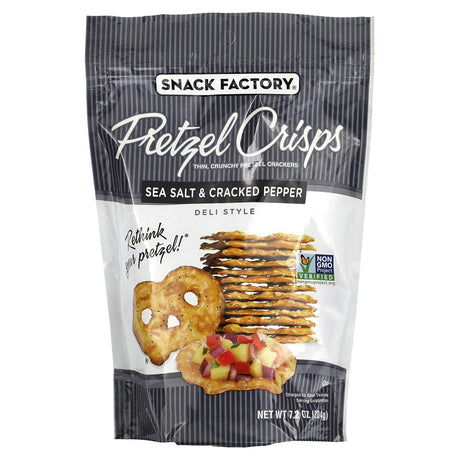 Snack Factory, Pretzel Crisps, Sea Salt & Cracked Pepper, Deli Style, 7.2 oz (204 g) - Supply Center USA