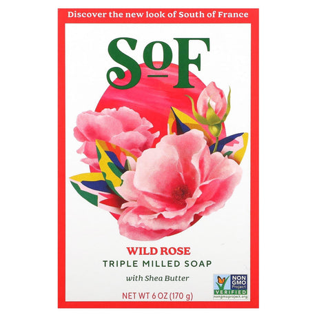 SoF, Triple Milled Bar Soap with Shea Butter, Wild Rose, 6 oz (170 g) - Supply Center USA