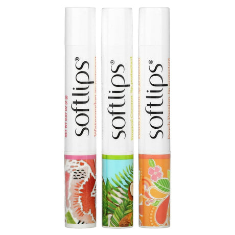 Softlips, Lip Protectant, Watermelon, Tropical Coconut, Peach Passion, 3 Pack, 0.07 oz (2 g) Each - Supply Center USA