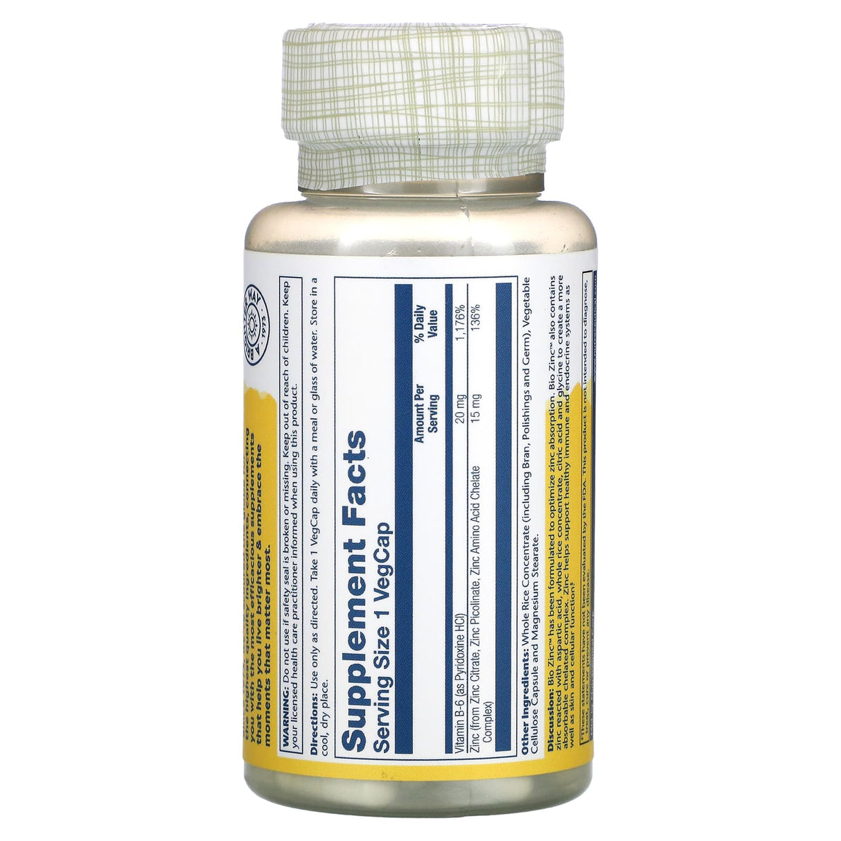 Solaray, Bio Zinc, 15 mg, 100 VegCaps - Supply Center USA