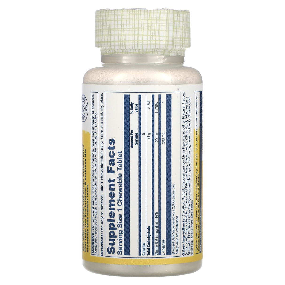 Solaray, L-Theanine, Natural Lemon-Lime, 200 mg, 30 Chewables - Supply Center USA