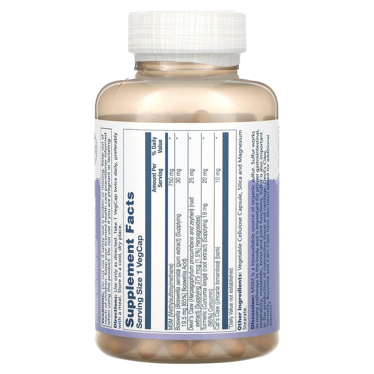 Solaray, MSM with Turmeric, Boswellia & Devil's Claw, 750 mg, 180 VegCaps - Supply Center USA