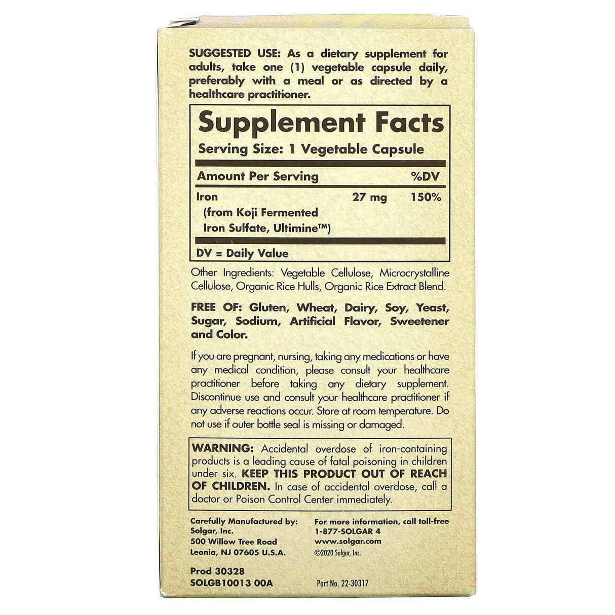 Solgar, EarthSource Food Fermented, Koji Iron, 27 mg, 60 Vegetable Capsules - Supply Center USA