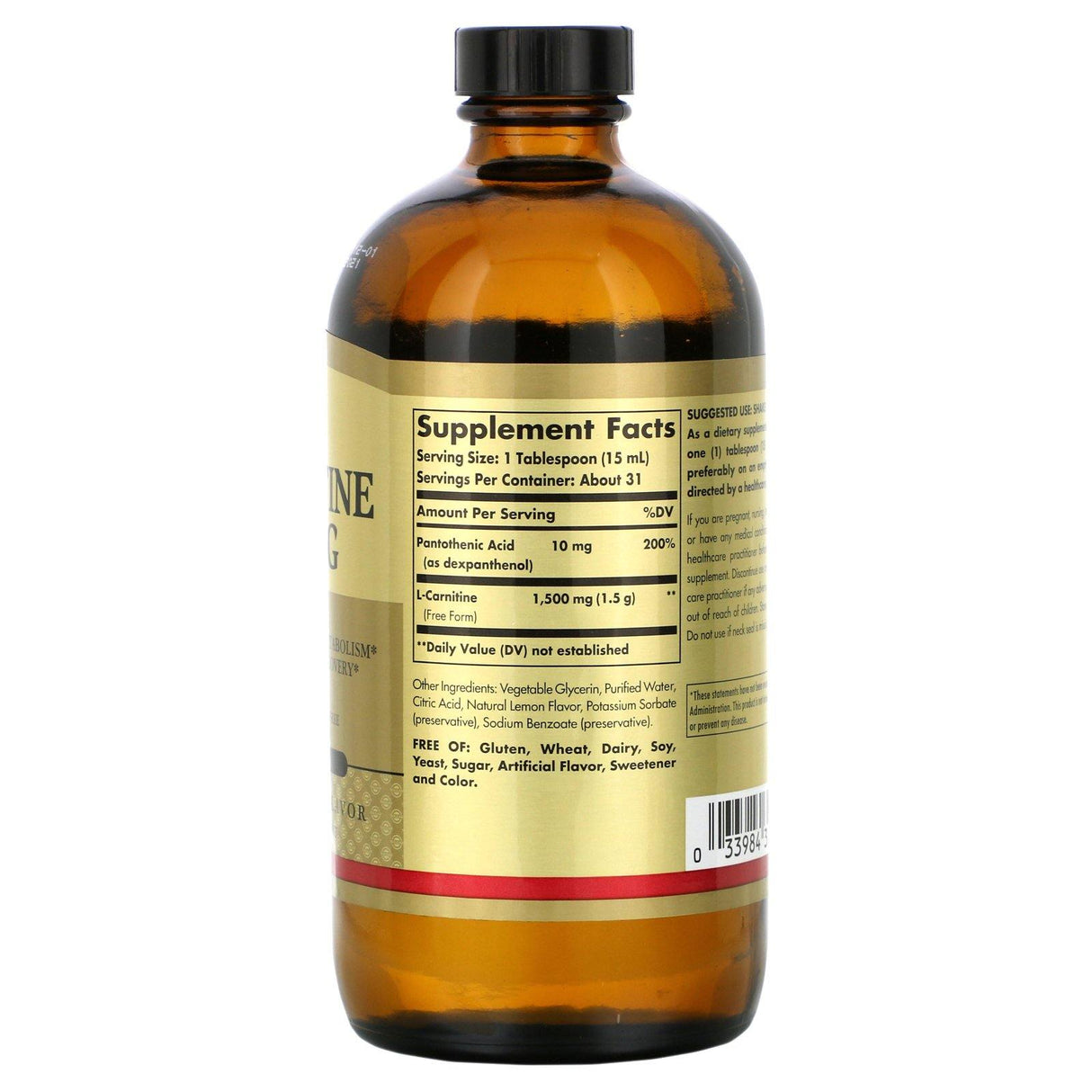 Solgar, L-Carnitine, Natural Lemon, 1,500 mg, 16 fl oz (473 ml) - Supply Center USA