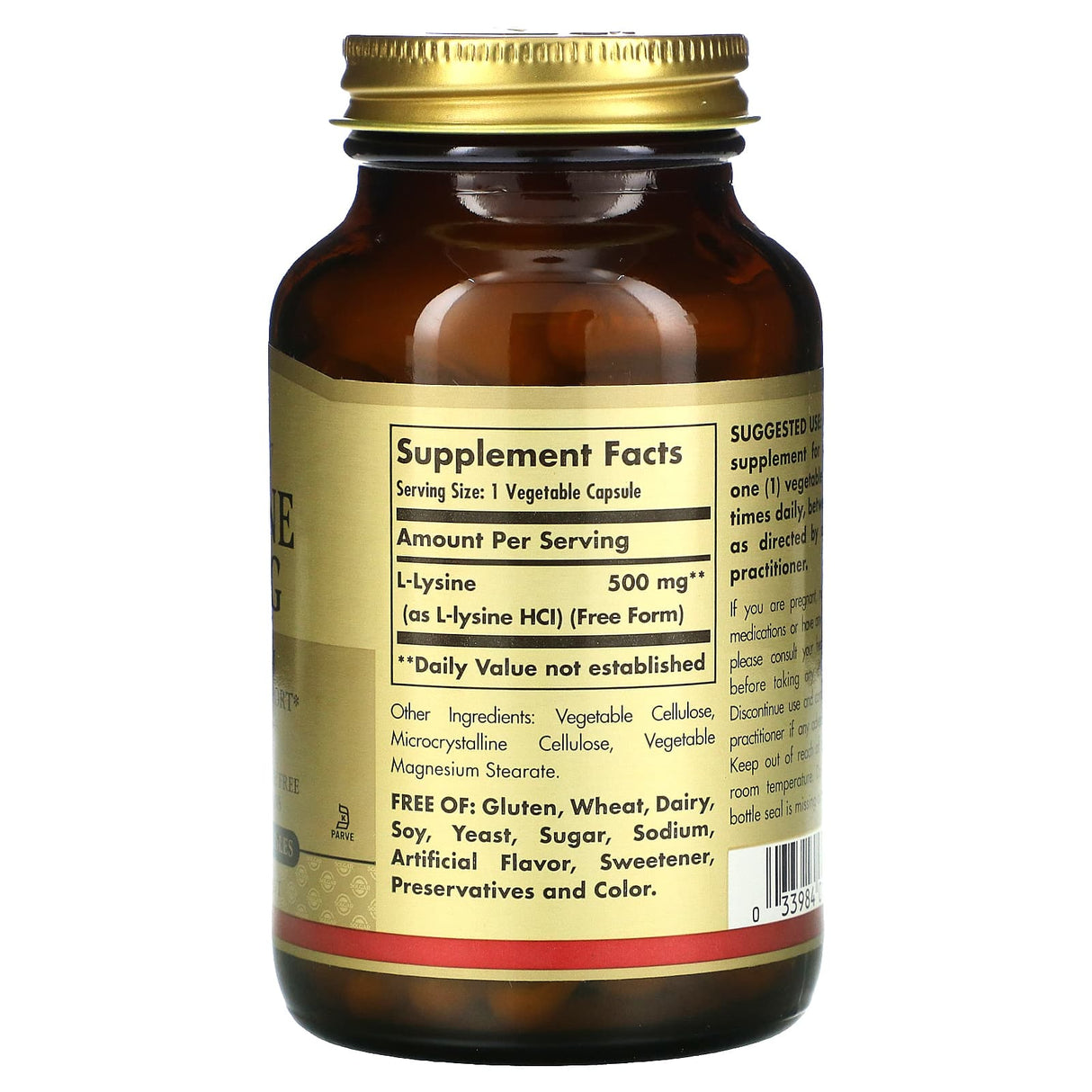 Solgar, L-Lysine, Free Form, 500 mg, 100 Vegetable Capsules - Supply Center USA