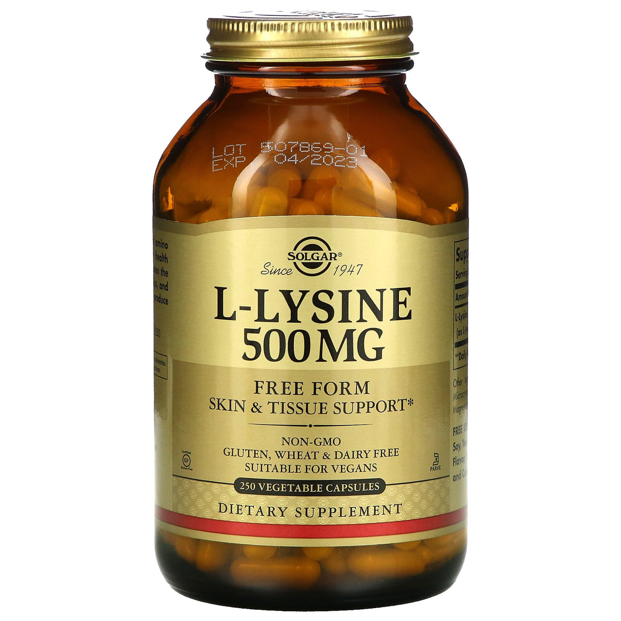 Solgar, L-Lysine, Free Form, 500 mg, 100 Vegetable Capsules - Supply Center USA