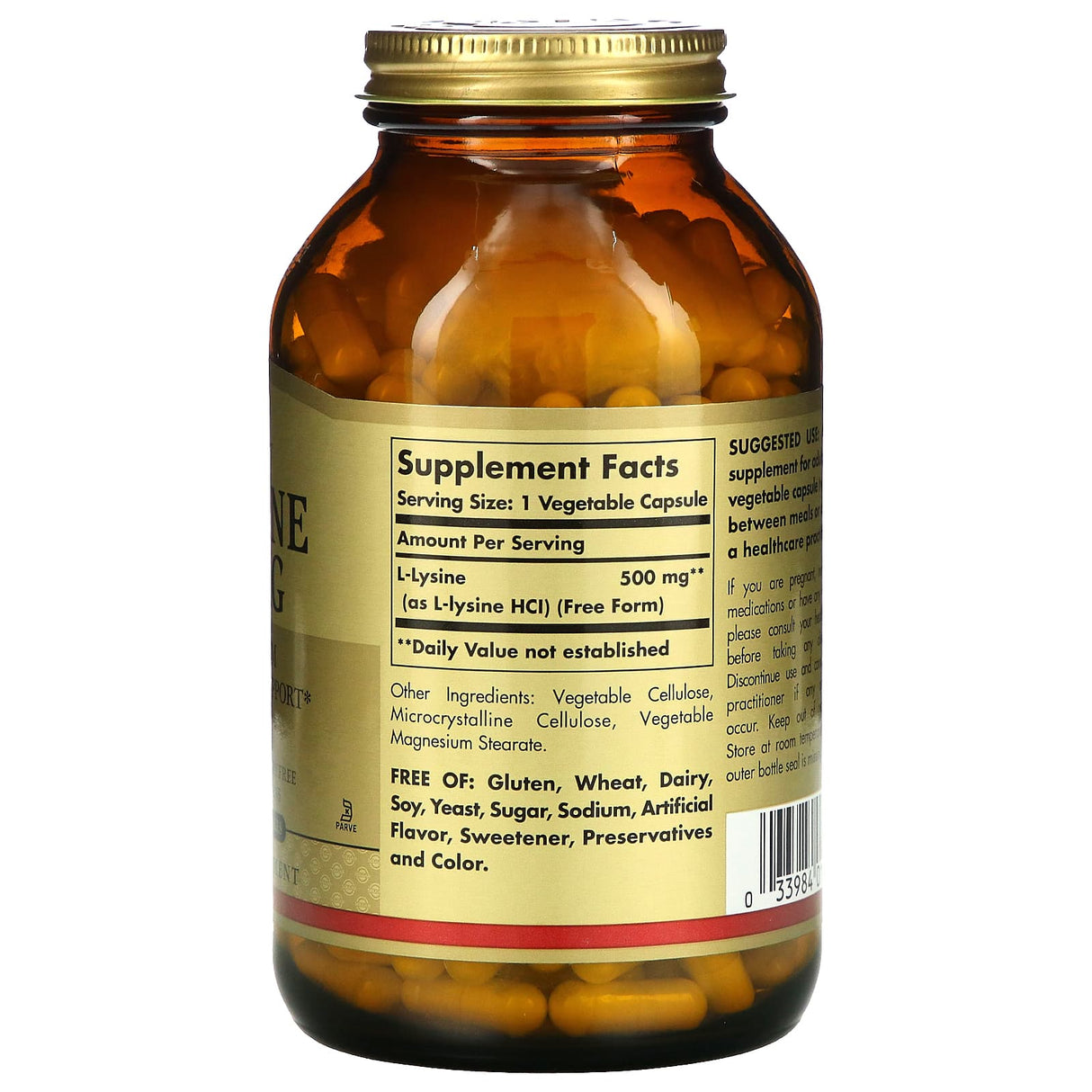 Solgar, L-Lysine, Free Form, 500 mg, 100 Vegetable Capsules - Supply Center USA