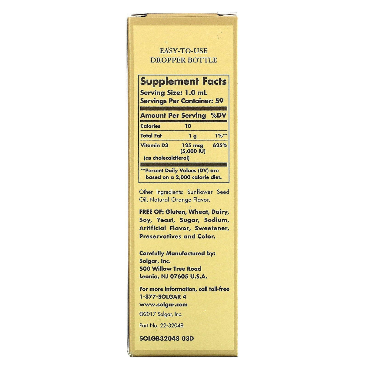 Solgar, Liquid Vitamin D3, Natural Orange Flavor, 125 mcg (5,000 IU), 2 fl oz (59 ml) - Supply Center USA