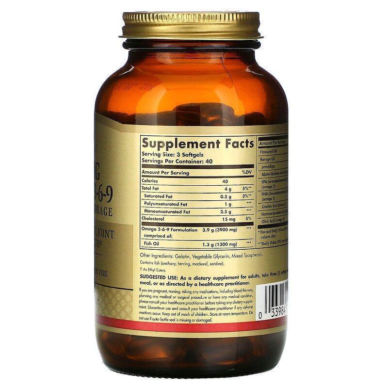 Solgar, Omega 3-6-9, 1,300 mg, 120 Softgels - Supply Center USA
