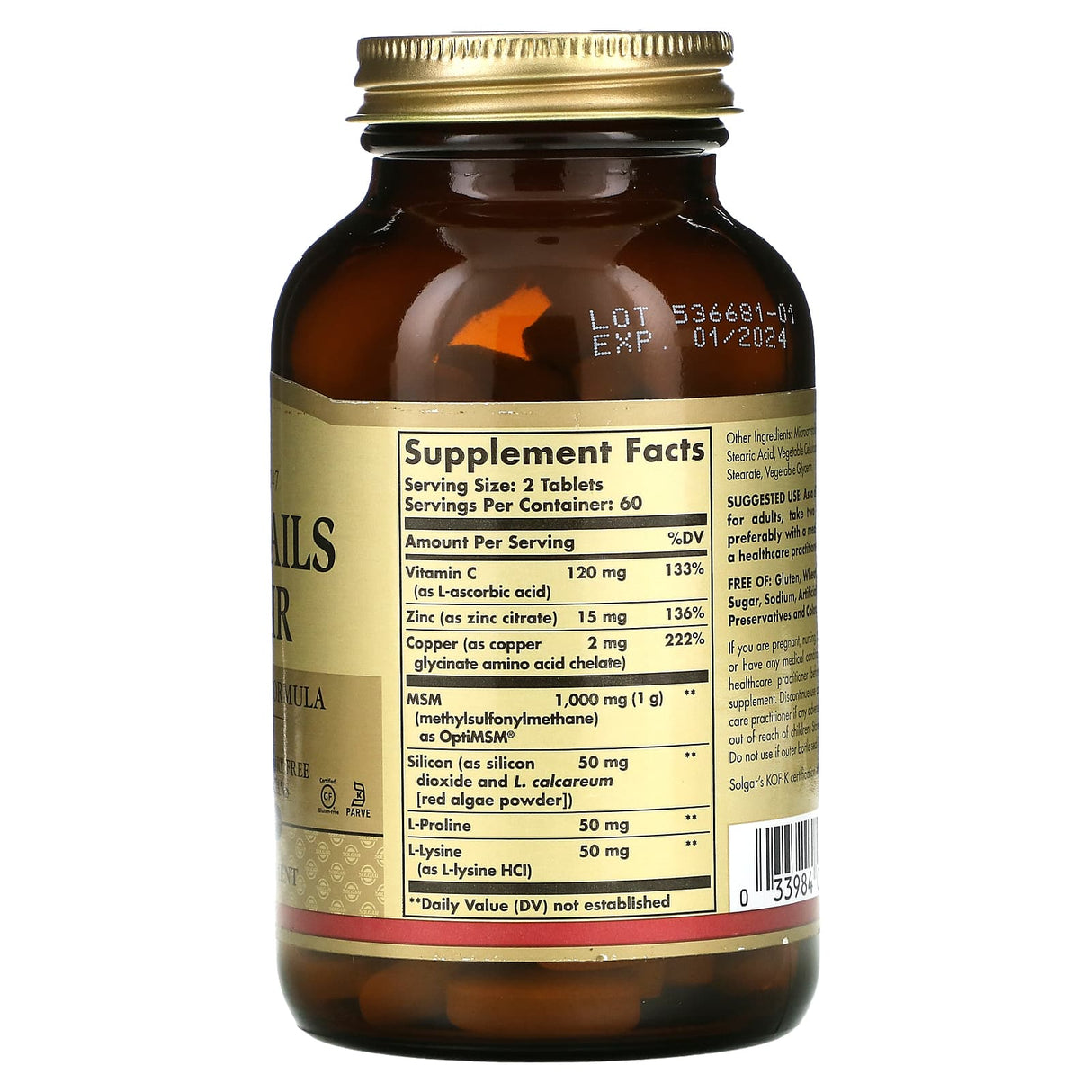 Solgar, Skin, Nails & Hair, Advanced MSM Formula, 120 Tablets - Supply Center USA