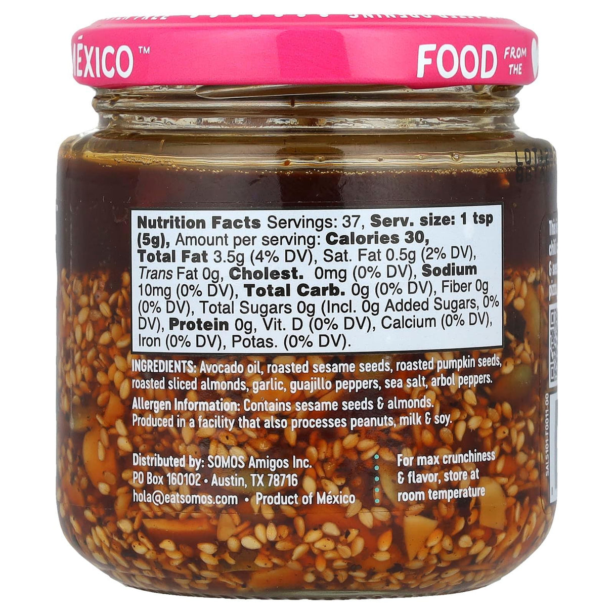 Somos, Salsa Macha, Mexican Chili Crisp, Nuts & Seeds, Medium, 6.5 oz (185 g) - Supply Center USA