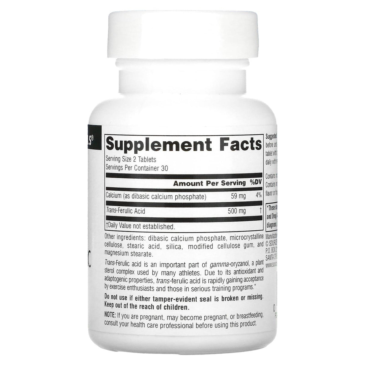 Source Naturals, Athletic Series, Trans-Ferulic Acid, 250 mg, 60 Tablets - Supply Center USA